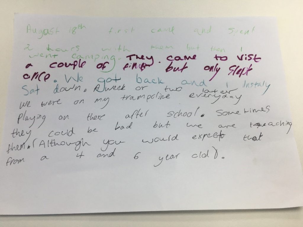 Writing from birth child